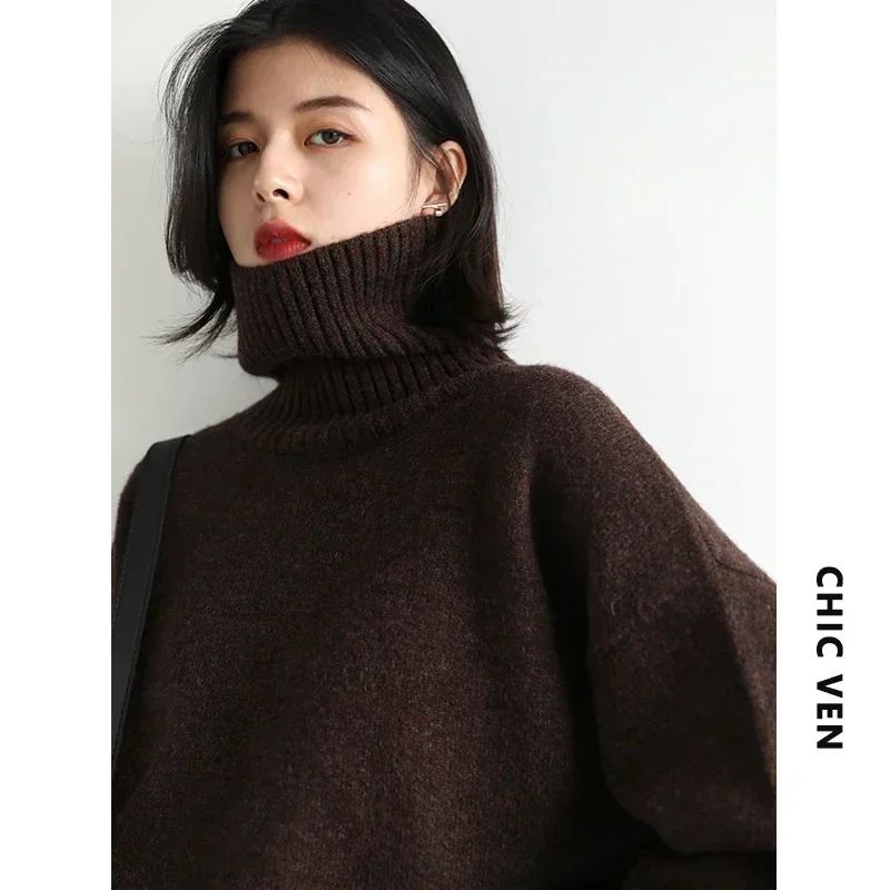 CHIC VEN Loose Turtleneck Sweater Warm Korean Knit Pullover Soft Women Winter Sweater 4