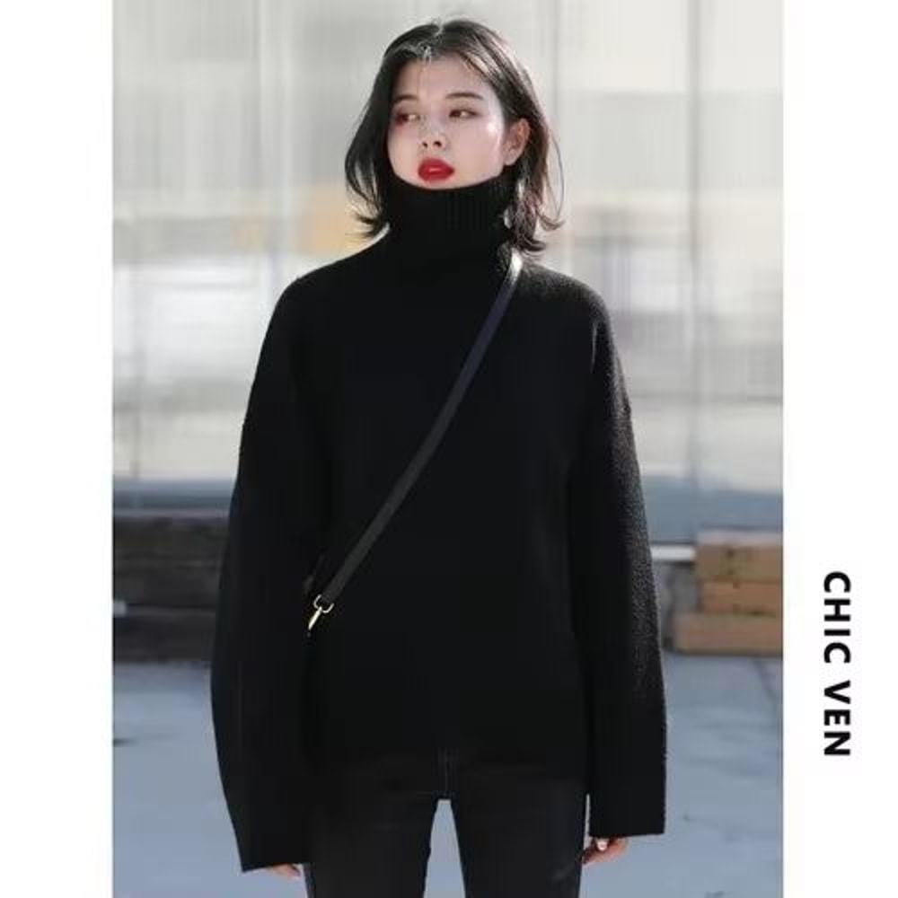 CHIC VEN Loose Turtleneck Sweater Warm Korean Knit Pullover Soft Women Winter Sweater 7
