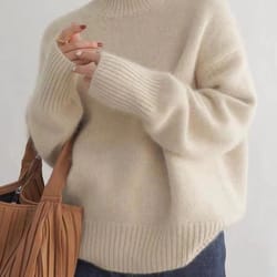 elegant cashmere turtleneck sweater women loose fit pure wool knit pullover warm winter turtleneck sweater