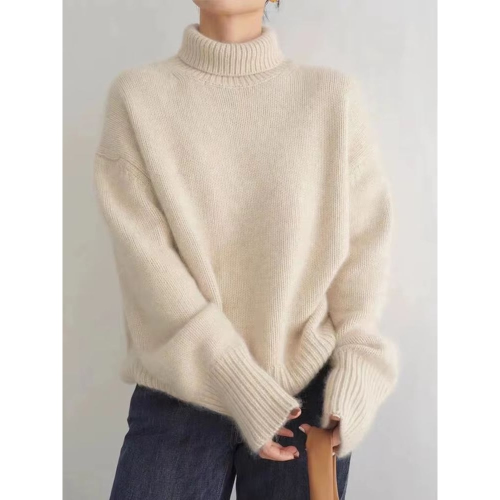 Elegant Cashmere Turtleneck Sweater Women Loose Fit Pure Wool Knit Pullover Warm Winter Turtleneck 3