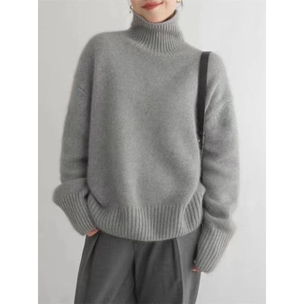 Elegant Cashmere Turtleneck Sweater Women Loose Fit Pure Wool Knit Pullover Warm Winter Turtleneck 5
