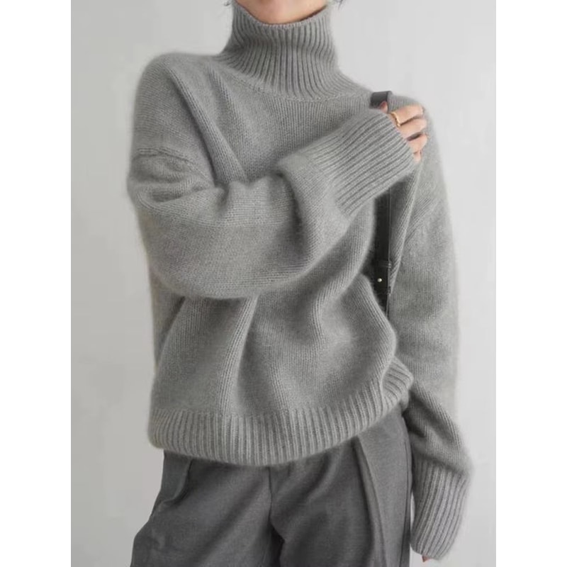 Elegant Cashmere Turtleneck Sweater Women Loose Fit Pure Wool Knit Pullover Warm Winter Turtleneck 6