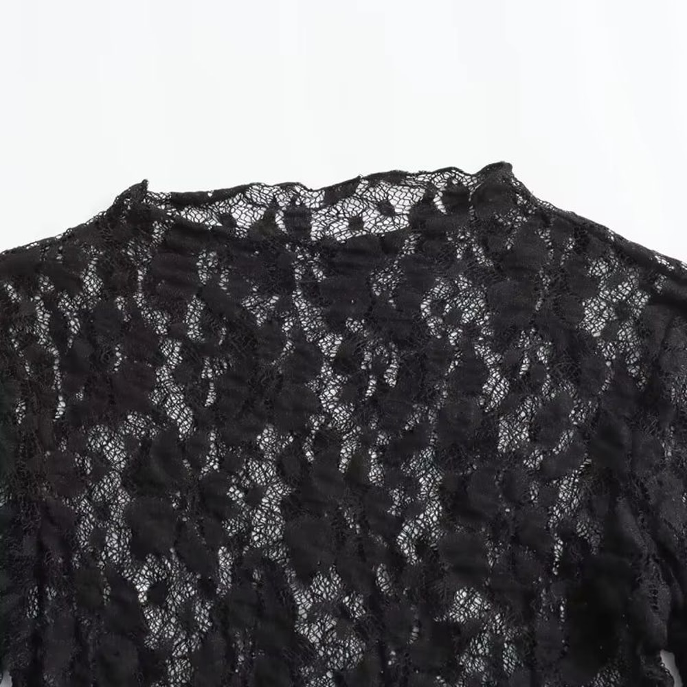 Elegant Black Lace Bodysuit With Long Sleeves Sheer Lace Lingerie Bodysuit With Hollow Out Cutwork 5