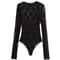 Elegant Black Lace Bodysuit With Long Sleeves Sheer Lace Lingerie Bodysuit With Hollow Out Cutwork 6