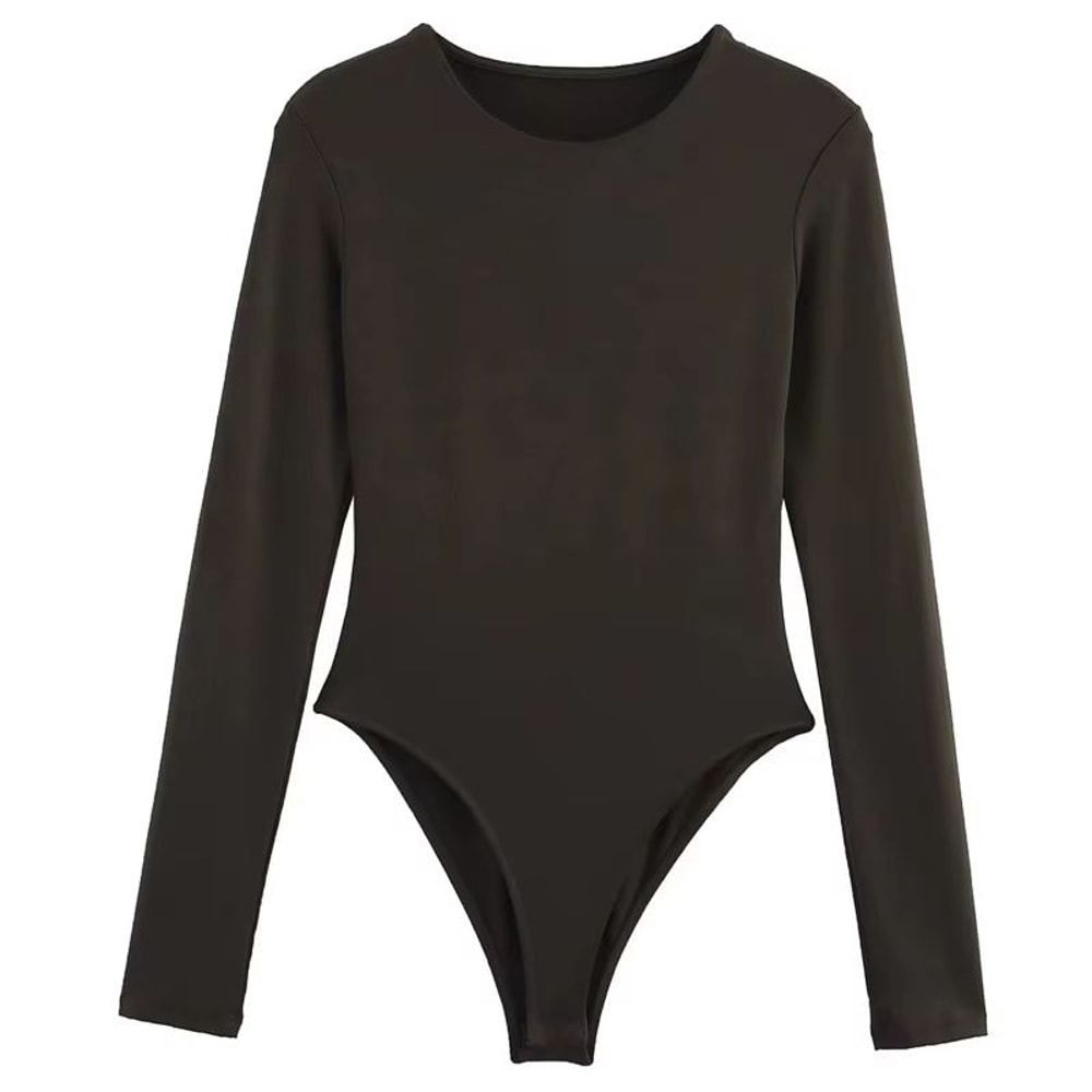 HXAO Sculpt Fit Womens Long Sleeve Spandex Bodysuit With Thong Cut 5