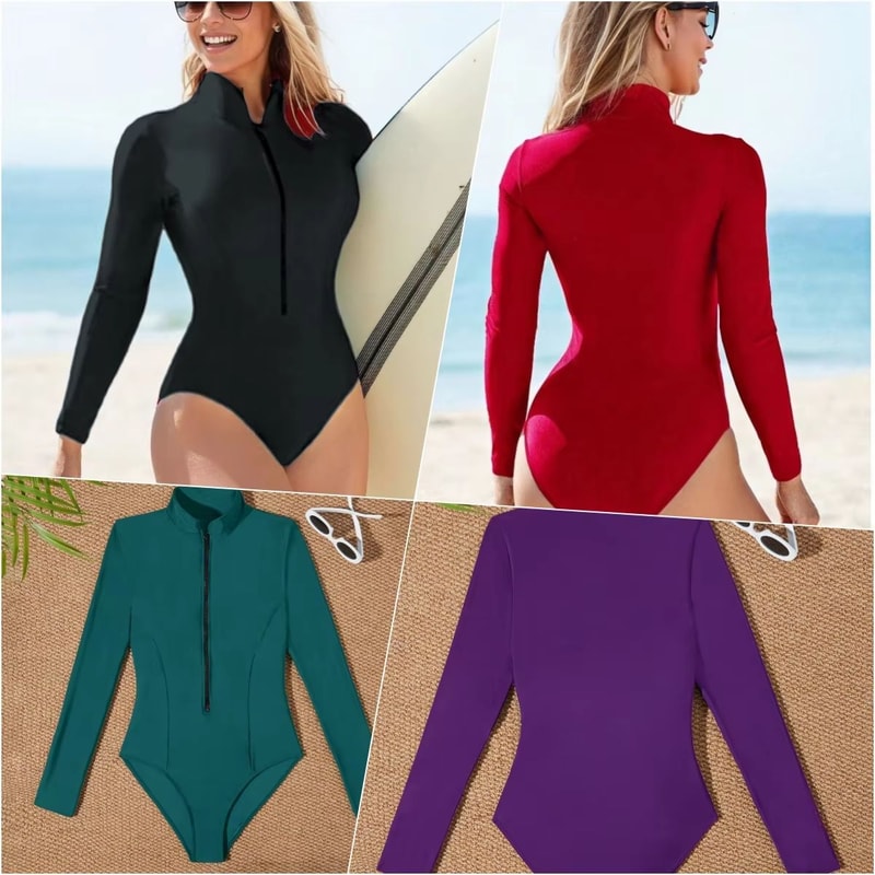 Womens Zip Front Surf Suit Long Sleeve Athletic Long Sleeve Swimsuit With BuiltIn Chest Pad 3