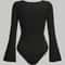 Street Chic Ruched Flare Sleeve Bodysuit For Women Round Neck Pleated Long Sleeve Top 2