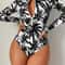 Tropical Palm Print Womens Long Sleeve Swimsuit High Stretch Beach Rash Guard Set 0