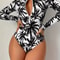 Tropical Palm Print Womens Long Sleeve Swimsuit High Stretch Beach Rash Guard Set 4