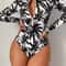 Tropical Palm Print Womens Long Sleeve Swimsuit High Stretch Beach Rash Guard Set 5