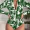 Tropical Palm Print Womens Long Sleeve Swimsuit High Stretch Beach Rash Guard Set 6