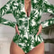 Tropical Palm Print Womens Long Sleeve Swimsuit High Stretch Beach Rash Guard Set 6