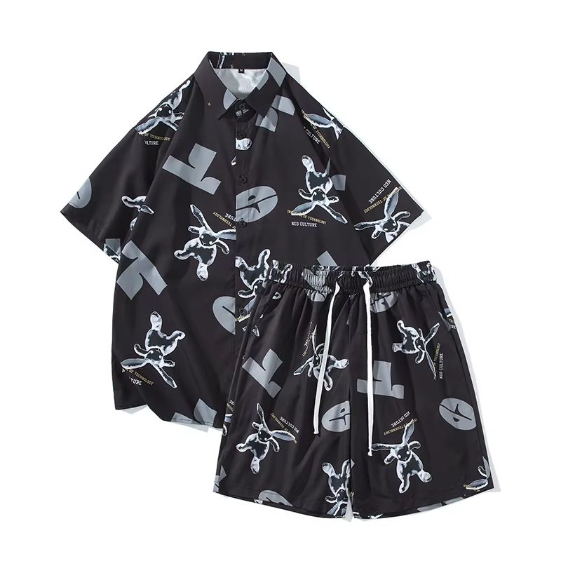 Mens Hawaiian Shirt And Shorts Set Quick Dry Summer Beach Outfit 2 Piece 9