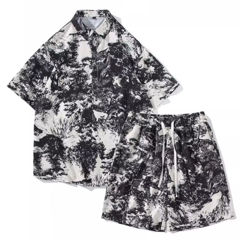 Mens Hawaiian Shirt And Shorts Set Quick Dry Summer Beach Outfit 2 Piece 10