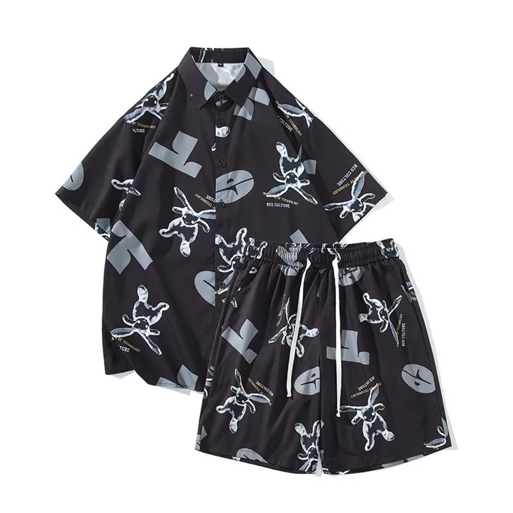 Mens Hawaiian Shirt And Shorts Set Quick Dry Summer Beach Outfit 2 Piece 4