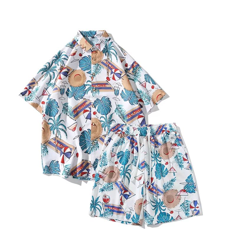 Mens Hawaiian Shirt And Shorts Set Quick Dry Summer Beach Outfit 2 Piece 8