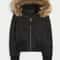 Chic Cropped Womens Faux Fur Hooded Quilted Jacket With Zipper Pockets 0