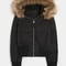 Chic Cropped Womens Faux Fur Hooded Quilted Jacket With Zipper Pockets 0