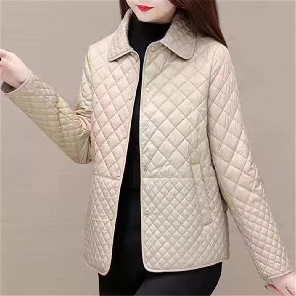 Korean Style Womens Plaid Quilted Midi Coat Thick Warm Long Sleeve Winter Jacket 13
