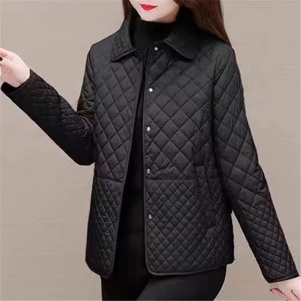 Korean Style Womens Plaid Quilted Midi Coat Thick Warm Long Sleeve Winter Jacket 14
