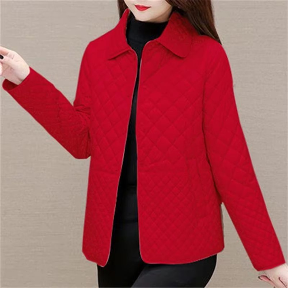 Korean Style Womens Plaid Quilted Midi Coat Thick Warm Long Sleeve Winter Jacket 5