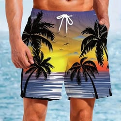 men's palm tree swim trunks – quick dry 3d printed beach shorts for surfing and summer