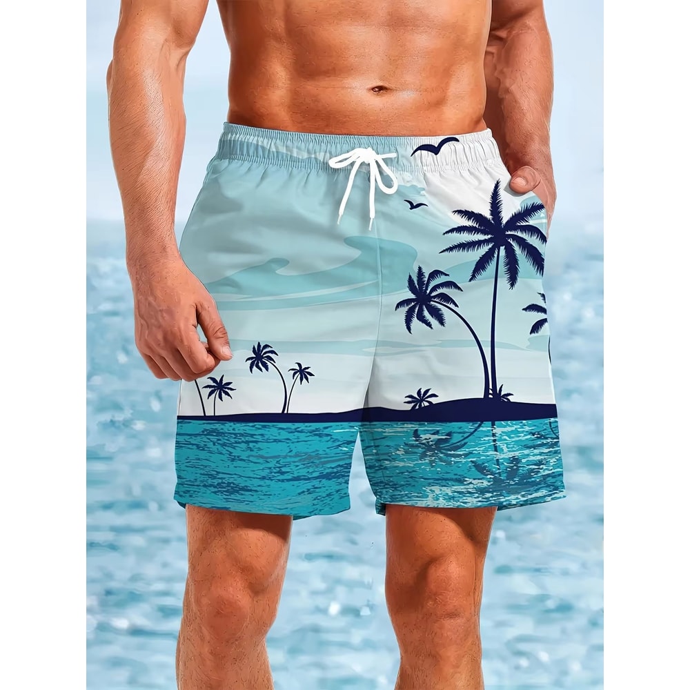 Mens Palm Tree Swim Trunks Quick Dry 3D Printed Beach Shorts For Surfing And Summer 2