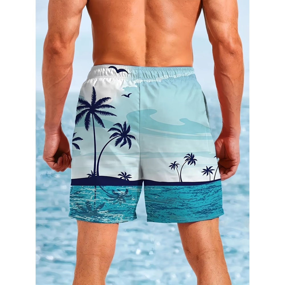 Mens Palm Tree Swim Trunks Quick Dry 3D Printed Beach Shorts For Surfing And Summer 3