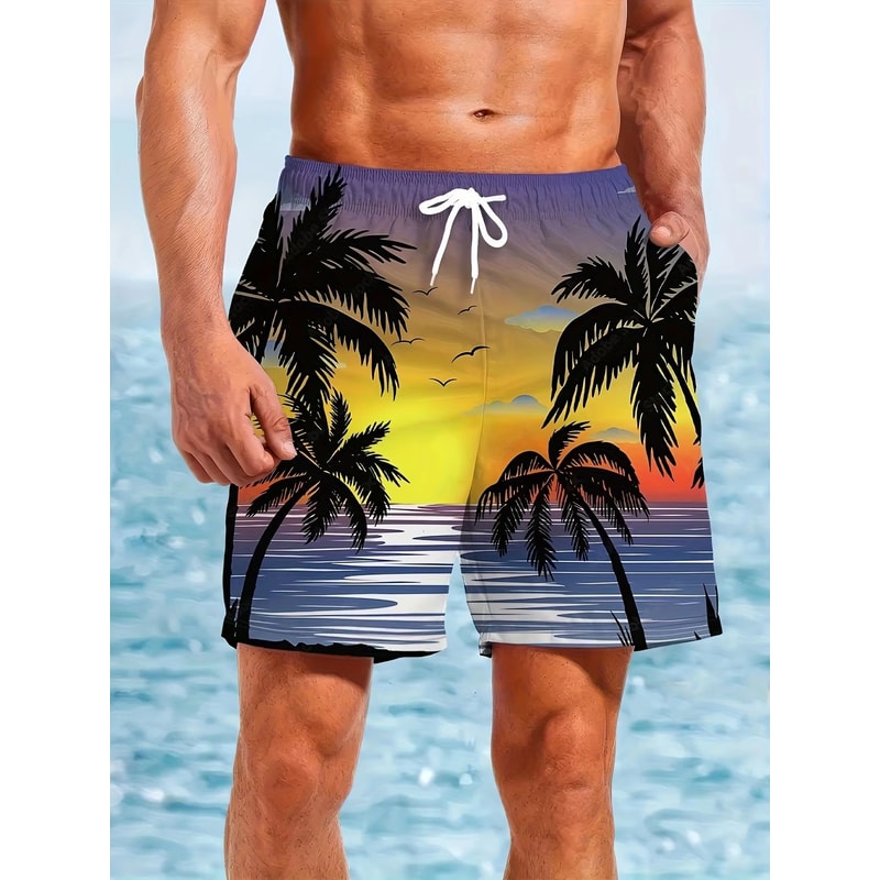 Mens Palm Tree Swim Trunks Quick Dry 3D Printed Beach Shorts For Surfing And Summer 7
