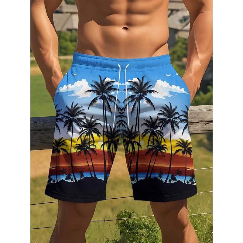 Mens Palm Tree Swim Trunks Quick Dry 3D Printed Beach Shorts For Surfing And Summer 8