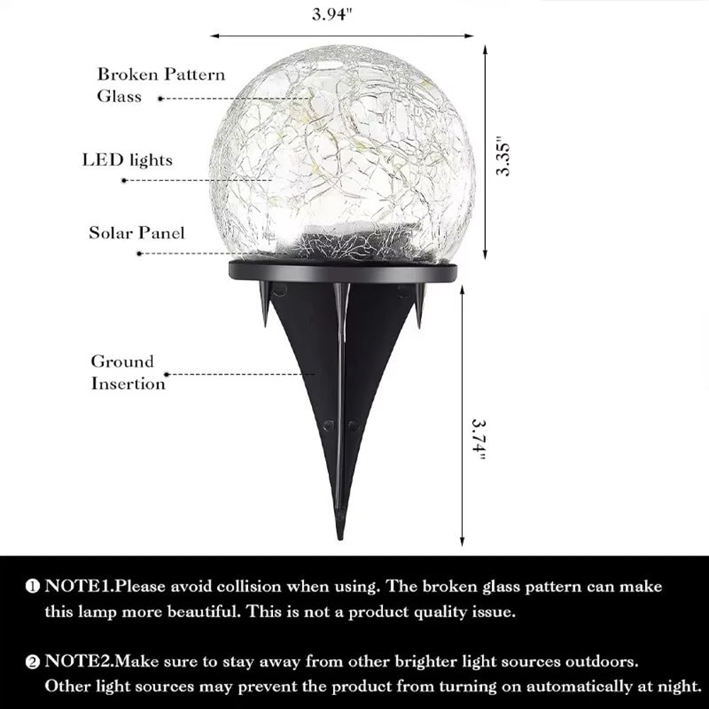 Crystal Glow Solar Cracked Glass Garden Light Waterproof Outdoor Lawn Pathway Decor 3