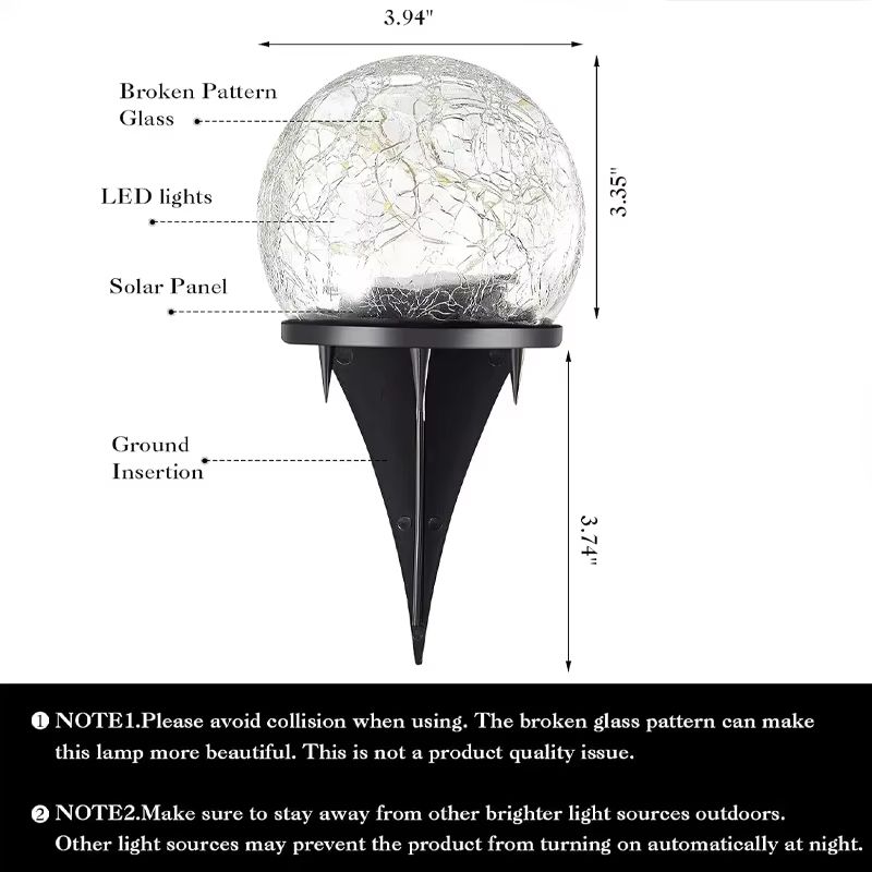 Crystal Glow Solar Cracked Glass Garden Light Waterproof Outdoor Lawn Pathway Decor 3