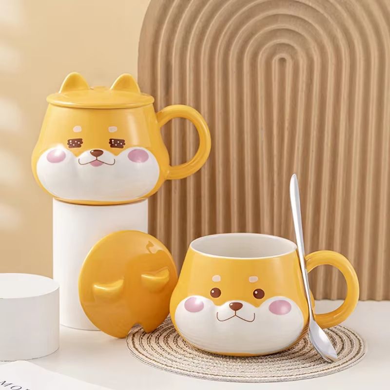 Happy Shiba Ceramic Mug With Lid Cute Dog Coffee Breakfast Cup 2