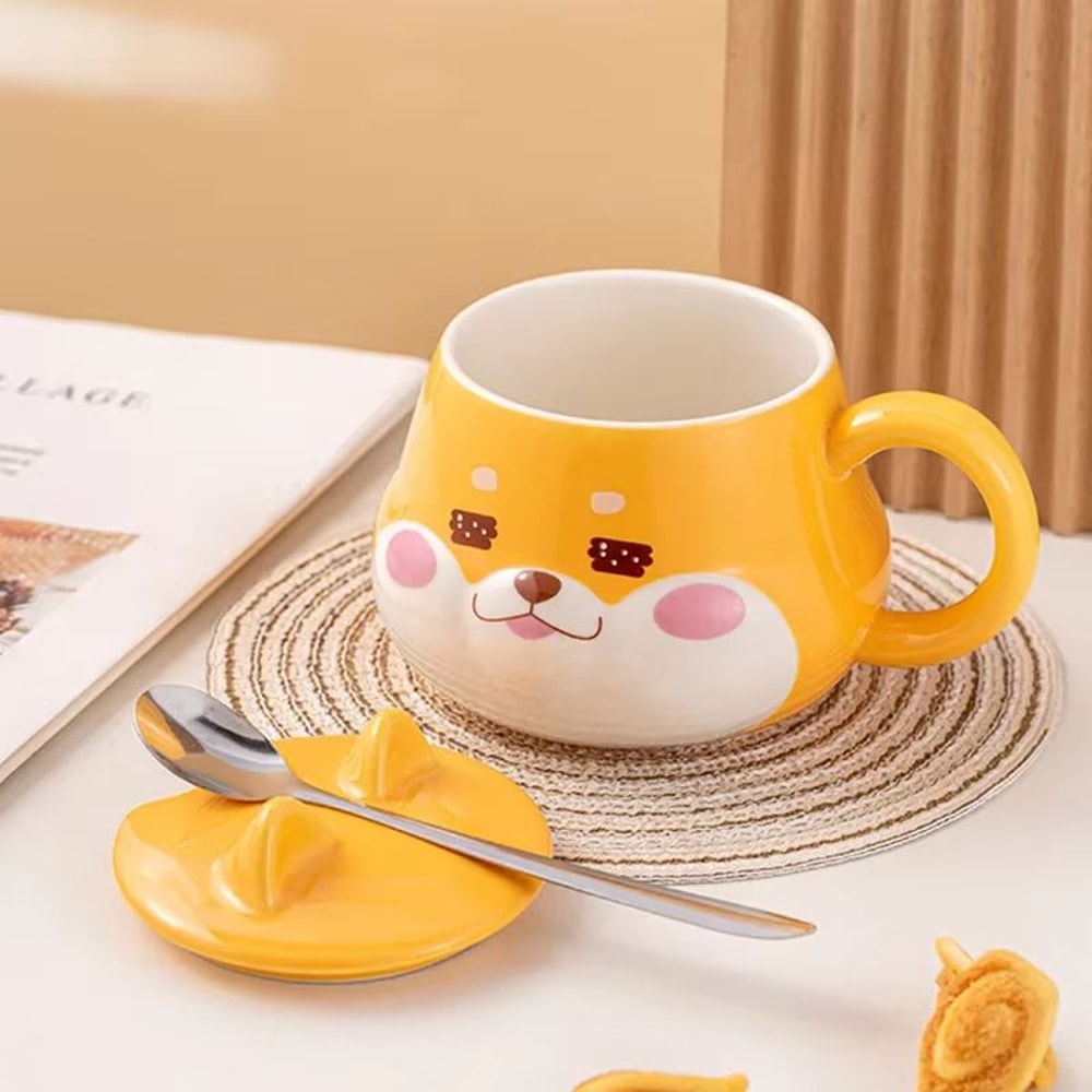 Happy Shiba Ceramic Mug With Lid Cute Dog Coffee Breakfast Cup 3