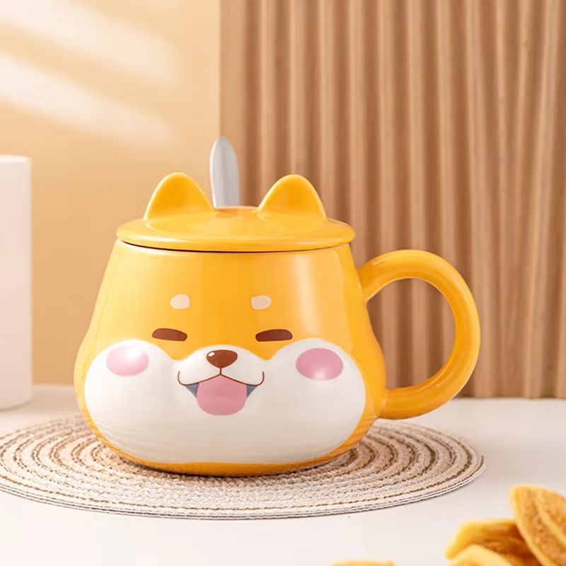 Happy Shiba Ceramic Mug With Lid Cute Dog Coffee Breakfast Cup 6