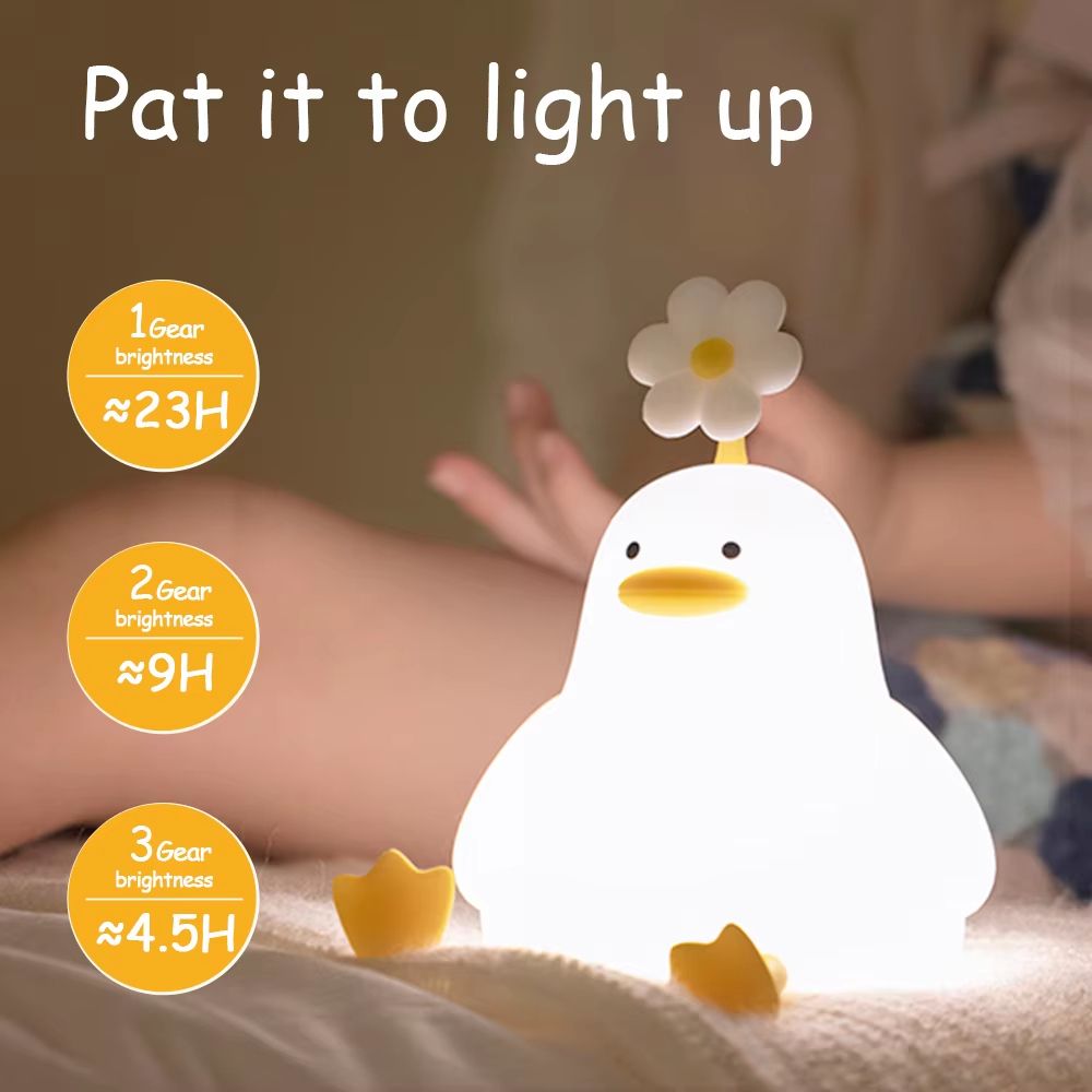 Sleepy Duck USB Rechargeable Silicone Night Light Cute Touch LED Bedside Lamp 3