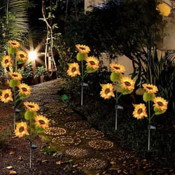 solar sunflower garden stake light 3 head waterproof outdoor decorative lamp