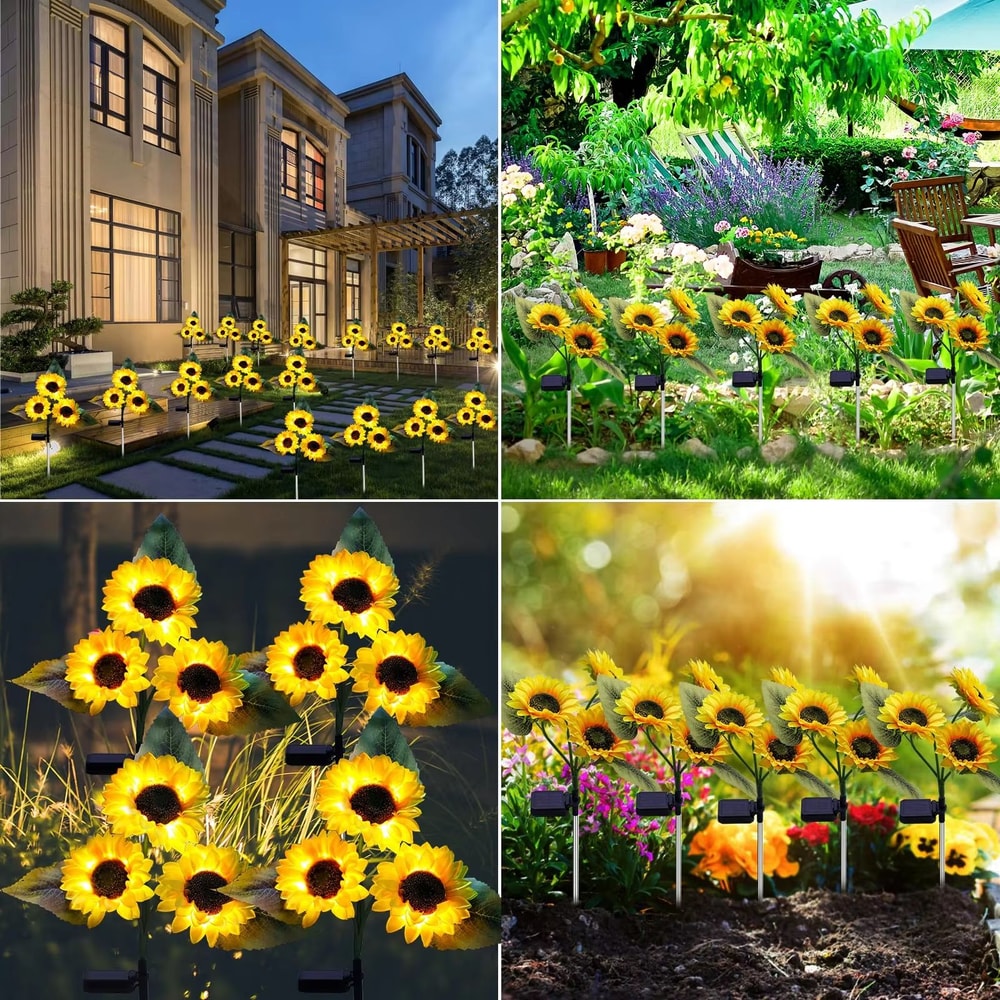 Solar Sunflower Garden Stake Light 3 Head Waterproof Outdoor Decorative Lamp 3