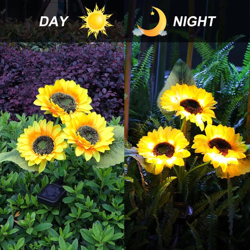 Solar Sunflower Garden Stake Light 3 Head Waterproof Outdoor Decorative Lamp 6