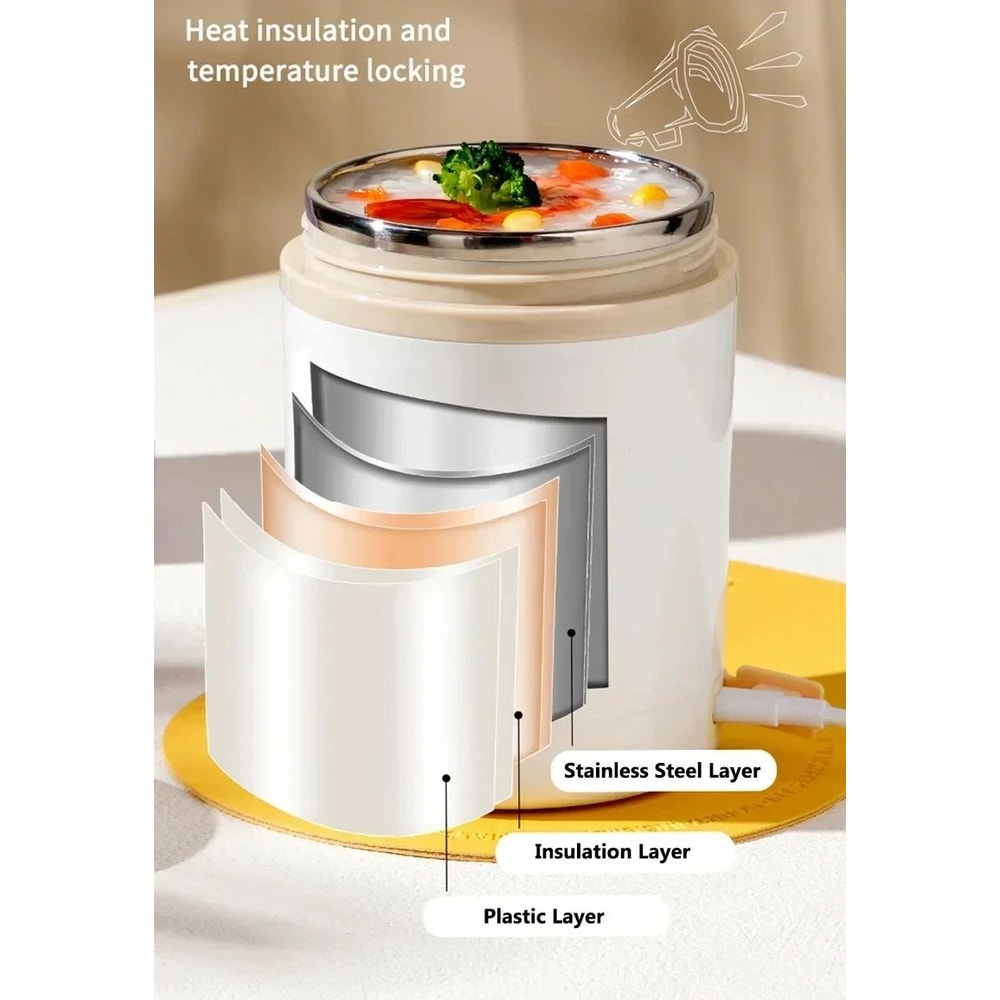 600ML 2029 Fl Oz USB Electric Lunch Box Portable Stainless Steel Food Warmer With Multi Voltage Hea 3