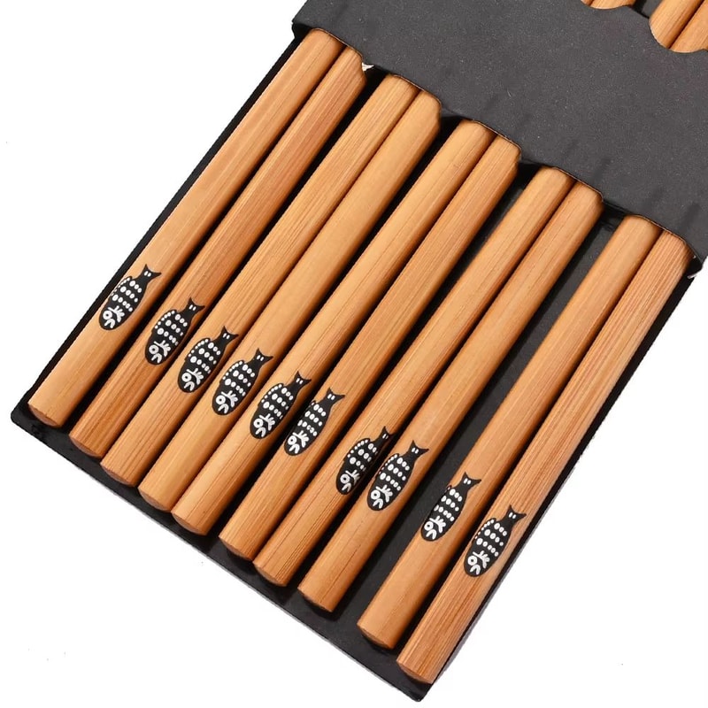 5 Pairs Reusable Bamboo Chopsticks Japanese Style Natural Wooden Sushi Chopsticks Set With Cat Flo 8