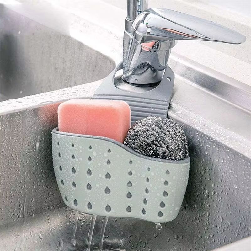 Adjustable Sink Hanging Basket Faucet Mounted Sponge Holder Draining Organizer For Kitchen Bathroo 2