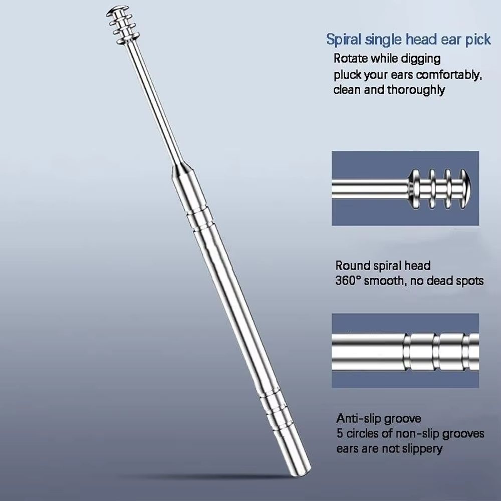6 Piece Ear Wax Removal Kit Stainless Steel Ear Cleaner Tools Spiral Earpick Curette Set 5