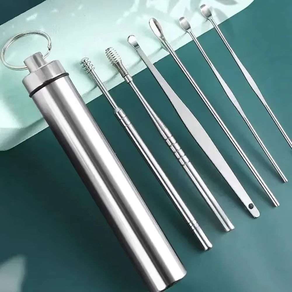 6 Piece Ear Wax Removal Kit Stainless Steel Ear Cleaner Tools Spiral Earpick Curette Set 6