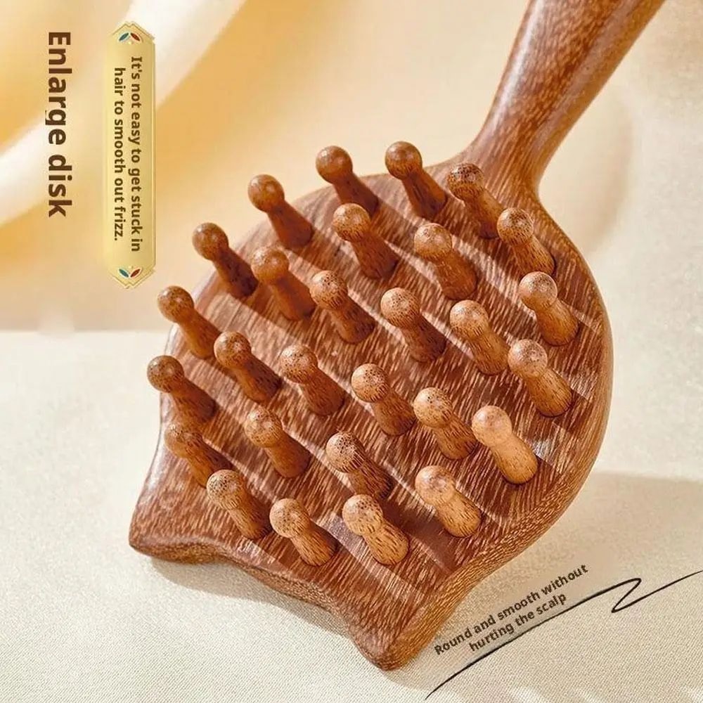 Sandalwood Scalp Massage Comb 28Tooth Wide Wooden Gua Sha Comb For Hair Head Therapy 3