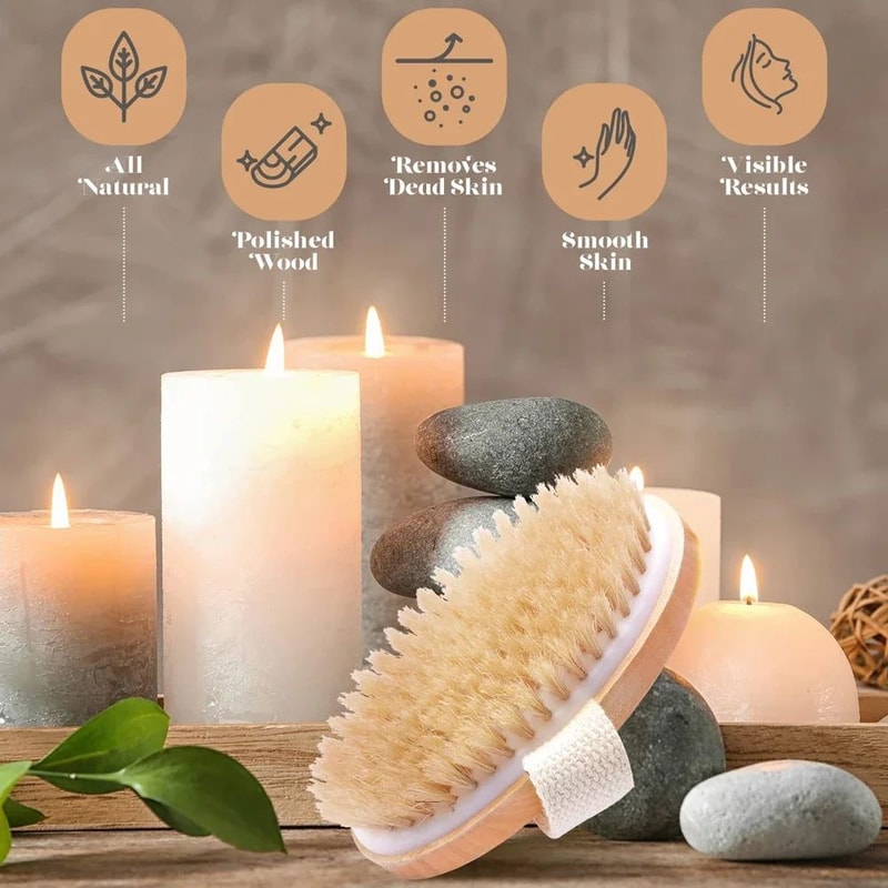 Exfoliating Wooden Body Brush Natural Bristle Bath Massage Brush For Wet Dry Skin Care 3