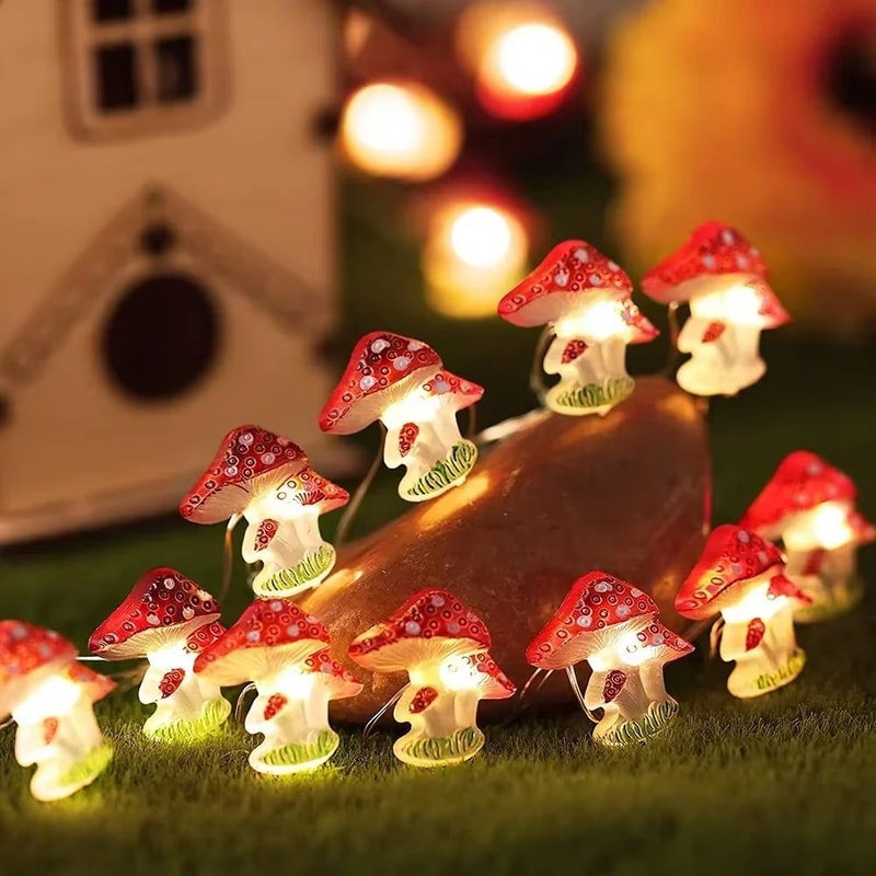Mushroom LED Fairy String Lights Battery Powered Copper Wire Decor 2