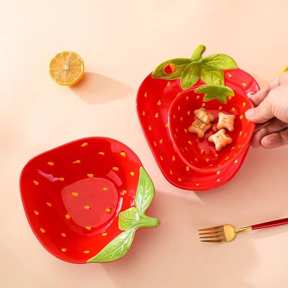 Strawberry Ceramic Dessert Bowl Cute Strawberry Shaped Bowl For Snacks Fruit Salad 2