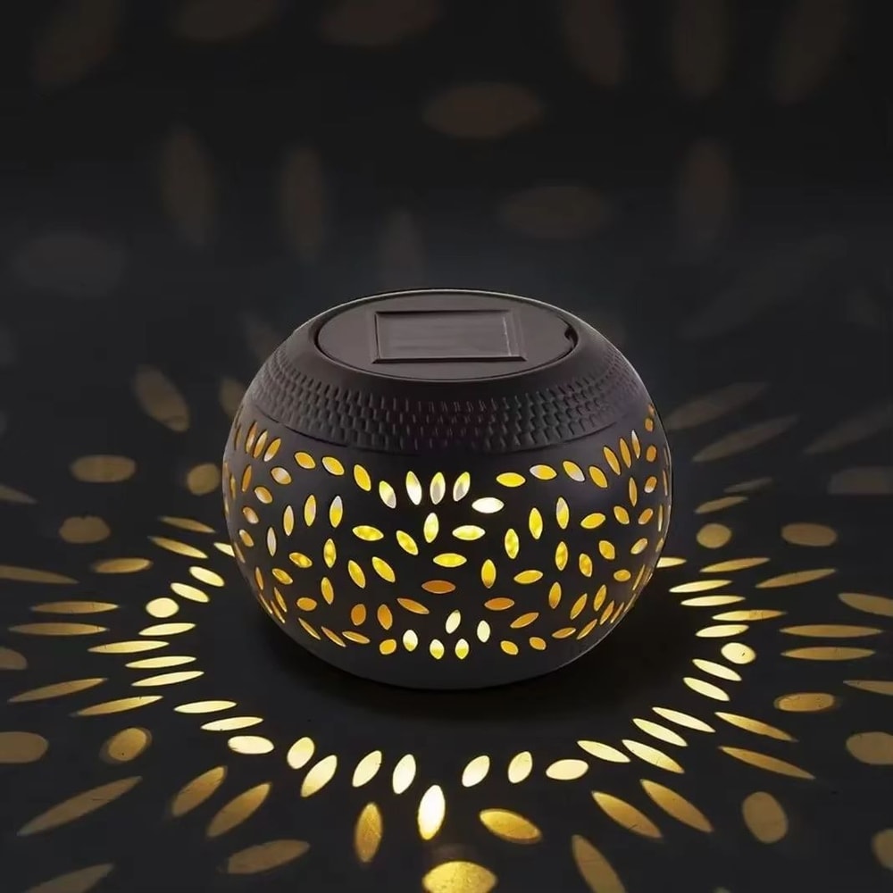 Retro Solar Table Lantern Outdoor Waterproof Metal Garden Projector Light 4