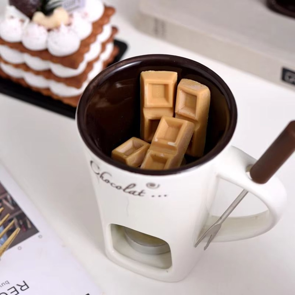 Personal Mini Fondue Mug Set Chocolate Cheese Butter Warmer 3